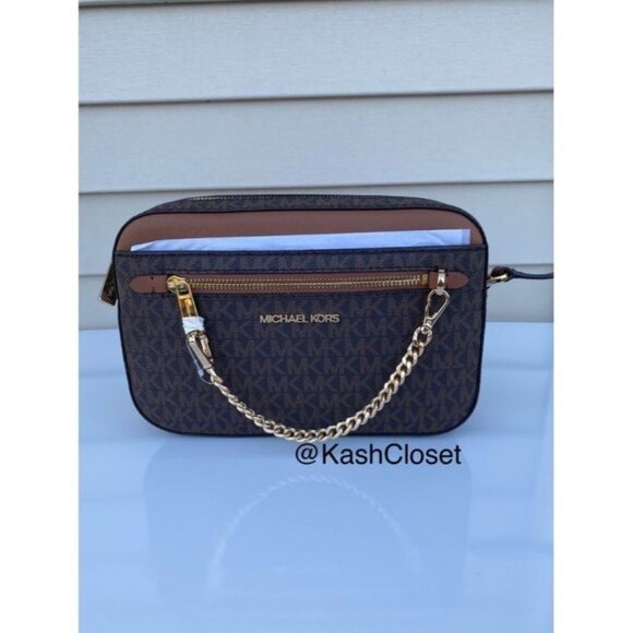 Michael Kors crossbody large chain zip purse jet set MK signature brown - Picture 3 of 10